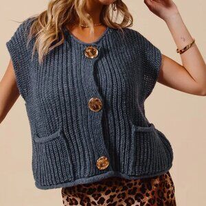 SO ME Big Metal Button Front Sweater Vest